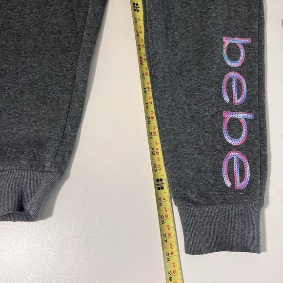 Bebe Sweatsuit Womens L Gray Sequins Rhinestones Logo Hoodie Joggers Lounge Y2K - Picture 10 of 11